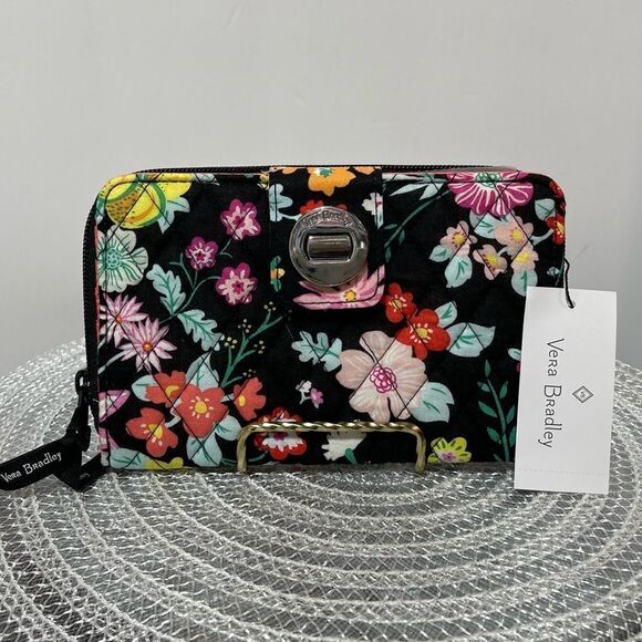 RFID Vera Bradley Turn Lock Wallet Tangerine Twist NWT - Picture 1 of 10